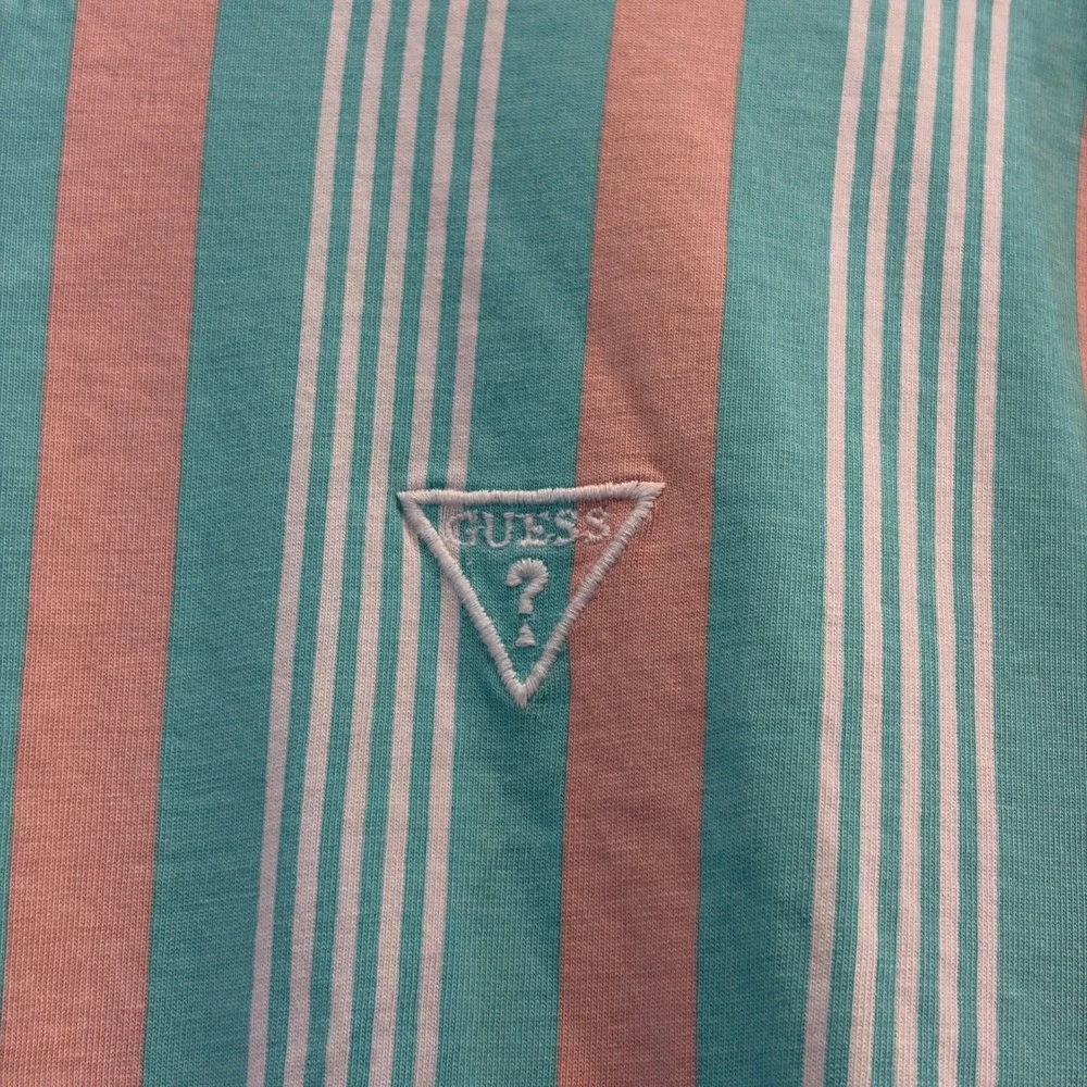 Guess Los Angeles Preppy Logo Striped Tee Men Size M Pastel Summer Beach Classic - Picture 8 of 9